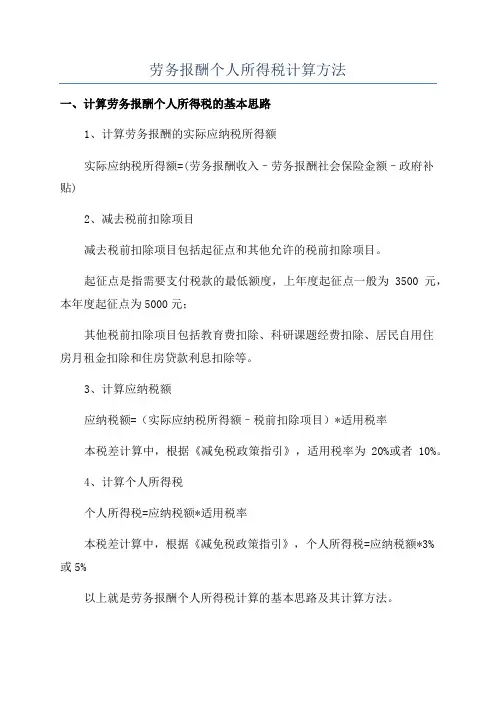 劳务报酬个人所得税计算方法