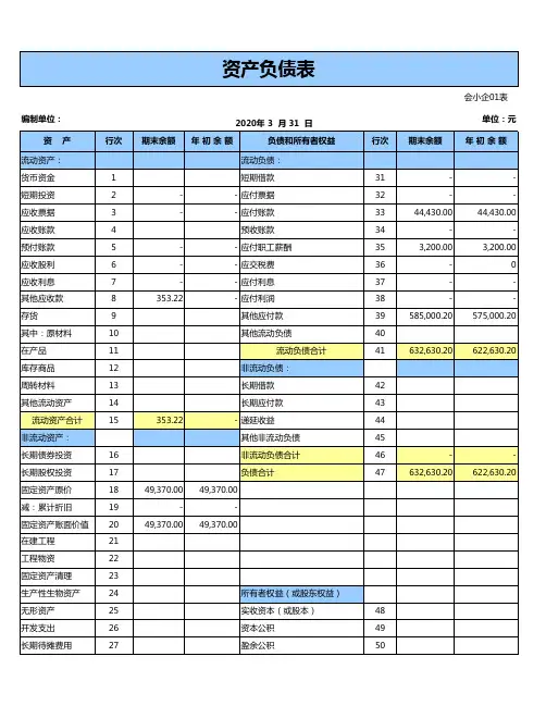 资产负债表-会小企01自动带公式
