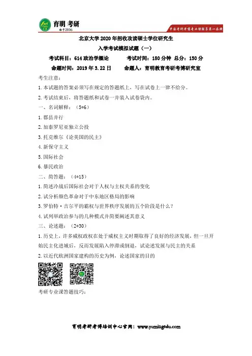 2020年北京大学政治学概论考研真题