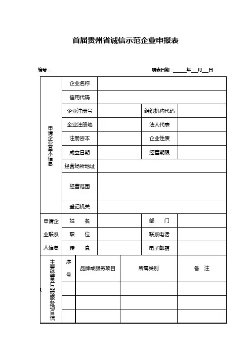 首届贵州省诚信示范企业申报表【模板】