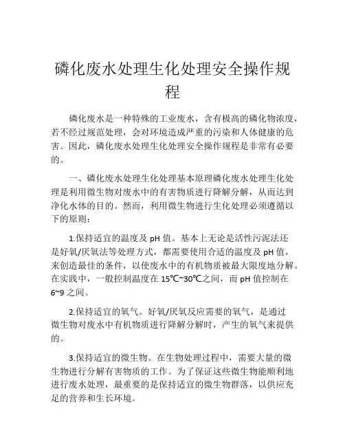 磷化废水处理生化处理安全操作规程