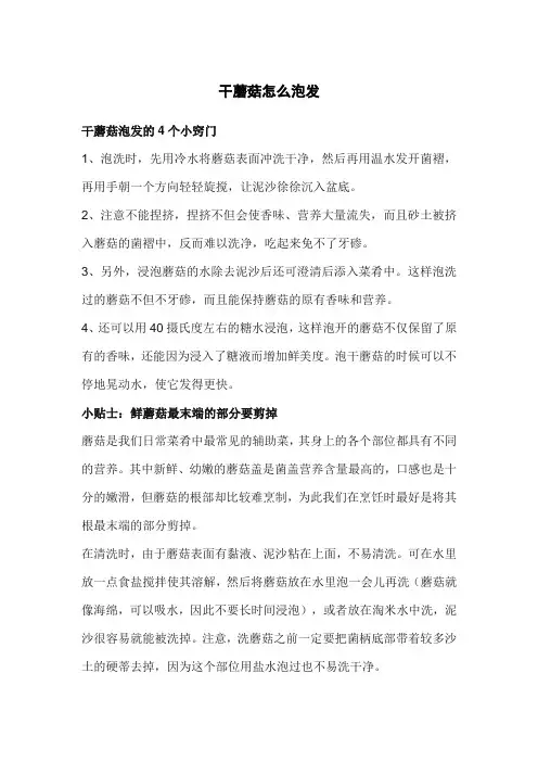 干蘑菇怎么泡发