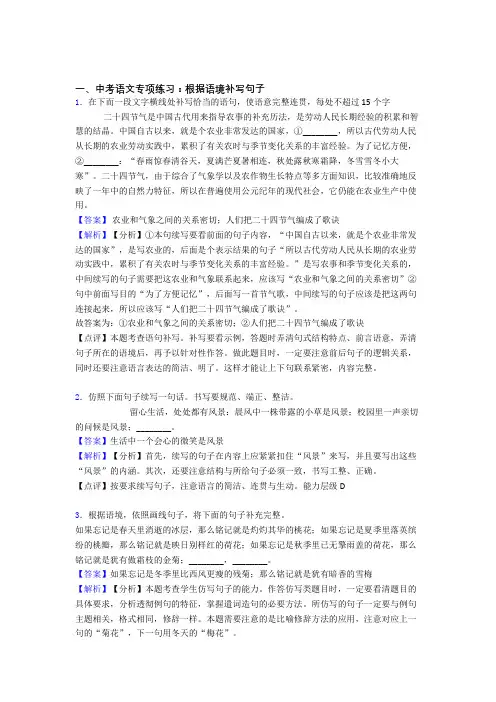 部编中考语文 根据语境补写句子阅读训练含答案(Word版)