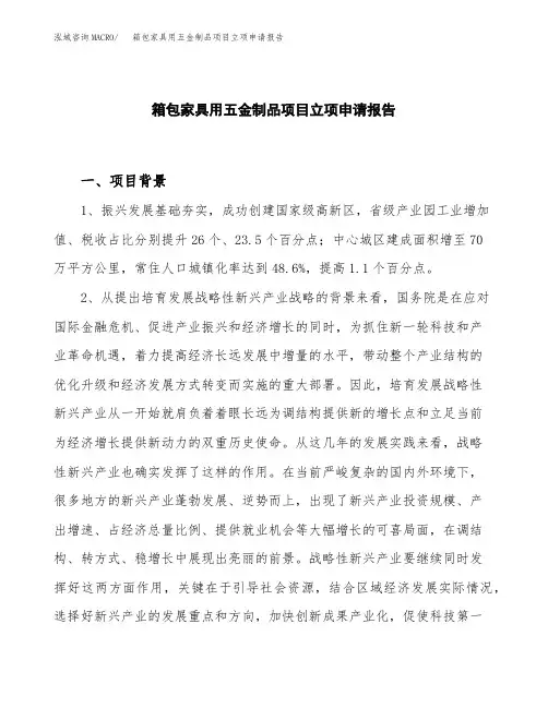 箱包家具用五金制品项目立项申请报告模板