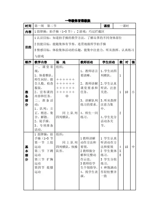 2韵律操：拍手操(1-5节)巧过拦截区