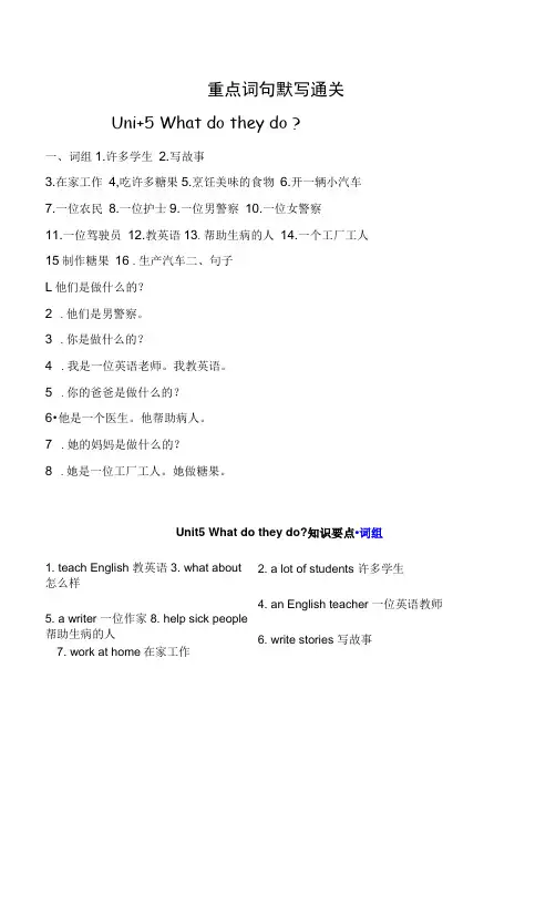 Unit5Whatdotheydo？知识点及词句默写通关(素材)译林版英语五年级上册