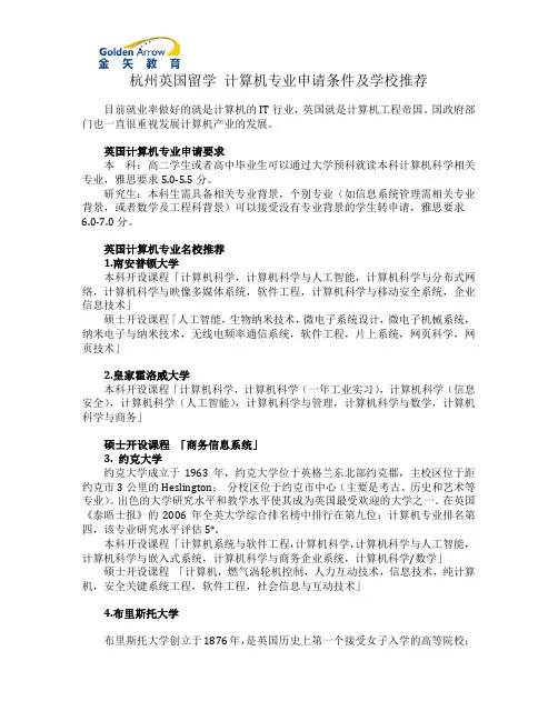 杭州英国留学 计算机专业申请条件及学校推荐