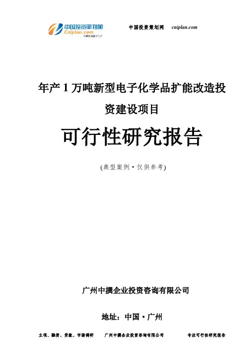 年产1万吨新型电子化学品扩能改造投资建设项目可行性研究报告-广州中撰咨询