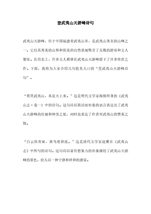 登武夷山天游峰诗句