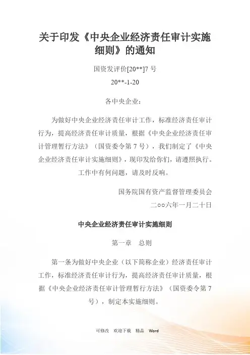 中央企业经济责任审计实施细则