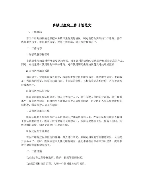 乡镇卫生院工作计划范文