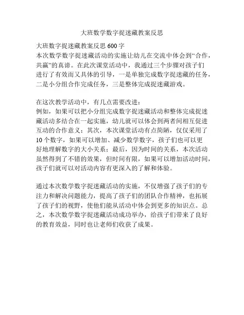 大班数学数字捉迷藏教案反思