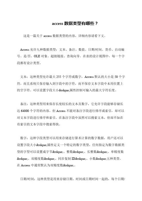 access数据类型有哪些？