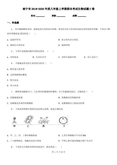 南宁市2019-2020年度八年级上学期期末考试生物试题C卷