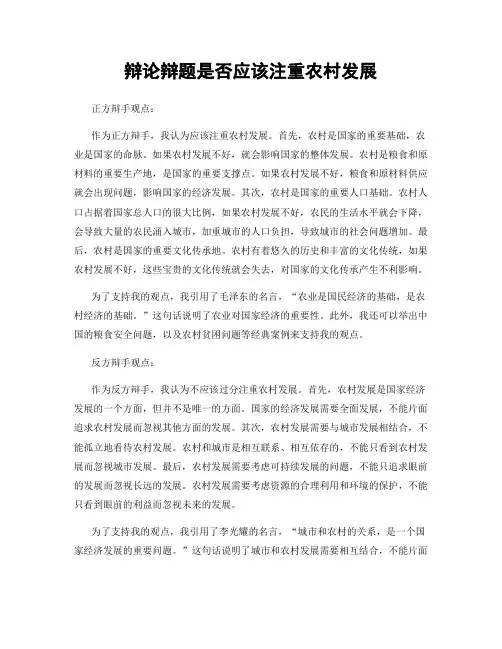 辩论辩题是否应该注重农村发展