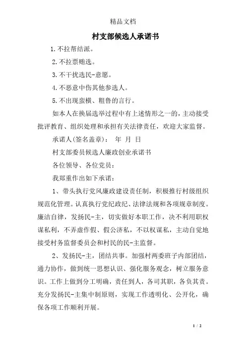 村支部候选人承诺书