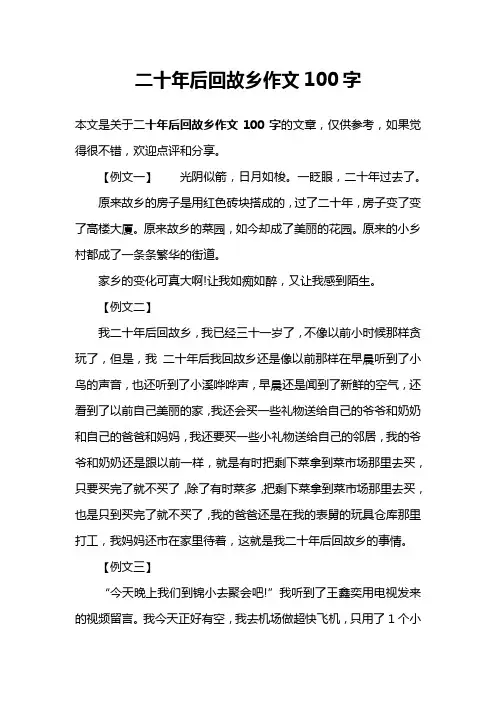 二十年后回故乡作文100字