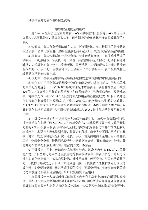 钢铁中常见的金相组织