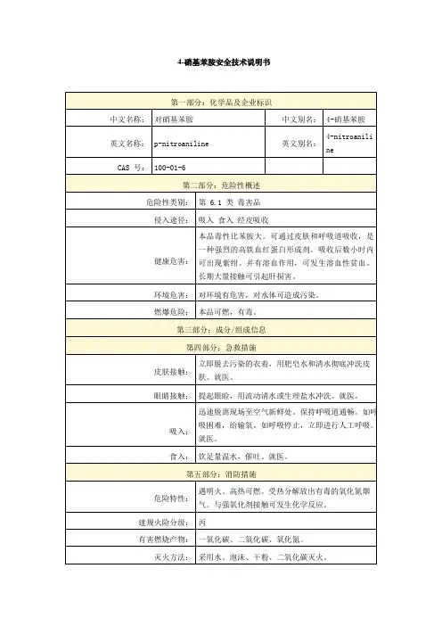 4-硝基苯胺安全技术说明书