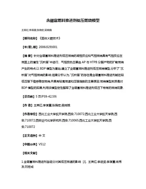 含硼富燃料推进剂低压燃烧模型