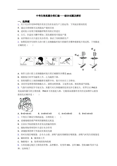 中考生物真题分类汇编——综合试题及解析