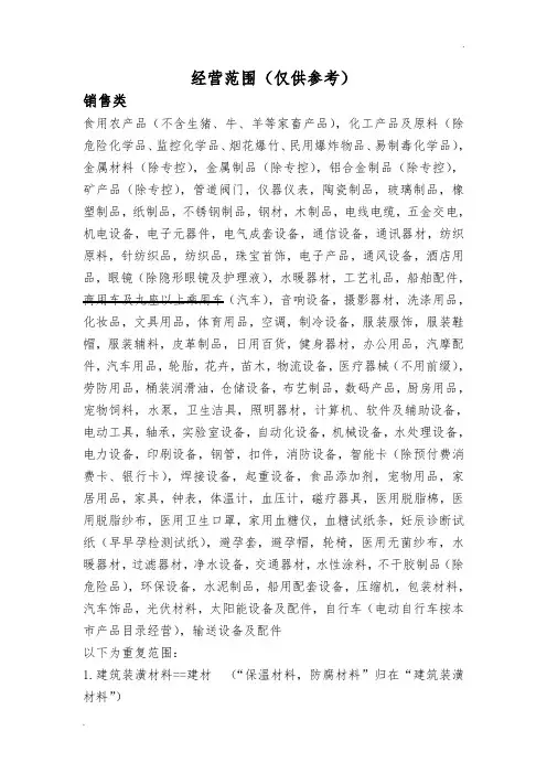 经营范围(参考模板)