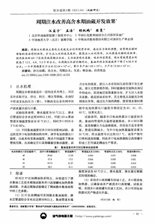 周期注水改善高含水期油藏开发效果