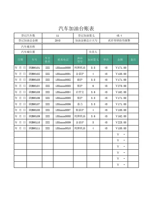 汽车加油台账表