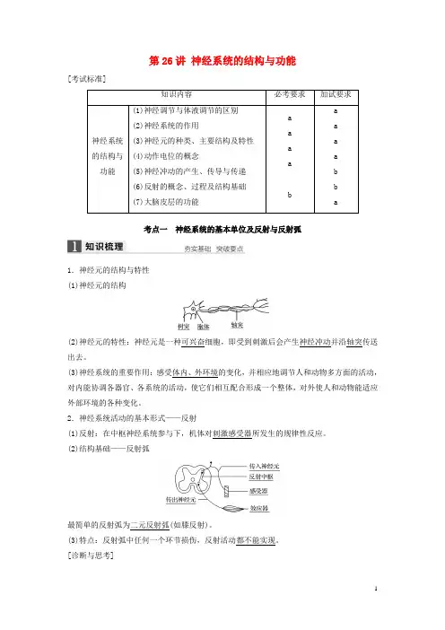 【新步步高版高考生物一轮复习 第七单元 生命活动的调节与免疫 第讲 神经系统的结构与功能讲义 浙科版-课件