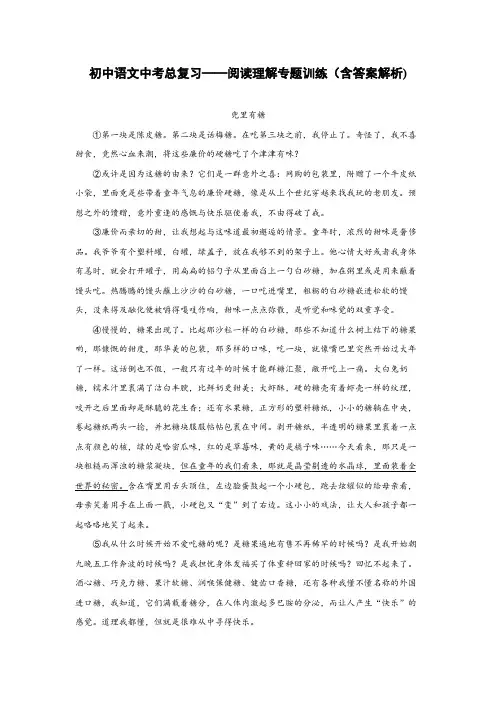 初中语文中考总复习阅读理解专题训练(兜里有糖)