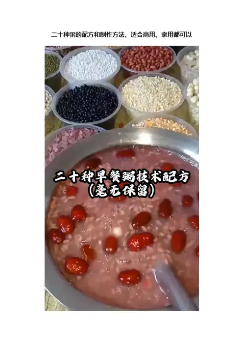 二十种粥的配方和制作方法、适合商用、家用都可以