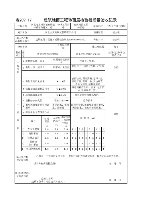 209-17建筑度面工程砖面层检验批