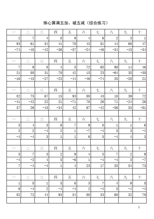 珠心算满五加破五减练习