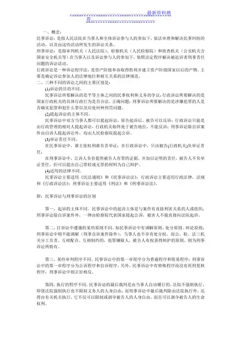 民事诉讼、刑事诉讼与行政诉讼三之间的主要区别