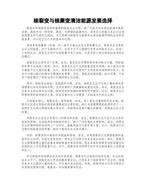 核裂变与核聚变清洁能源发展选择