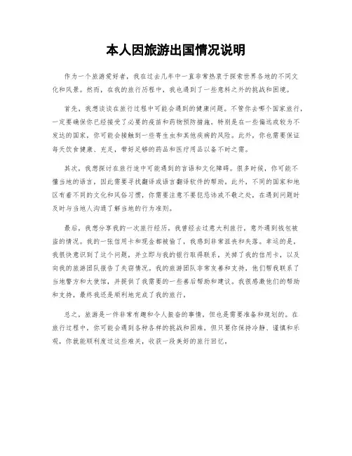 本人因旅游出国情况说明
