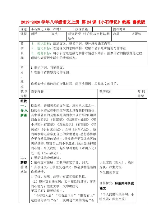 2019-2020学年八年级语文上册 第24课《小石潭记》教案 鲁教版.doc