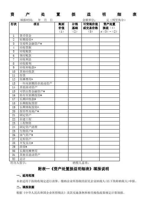 资产处置损益明细表(附表一)