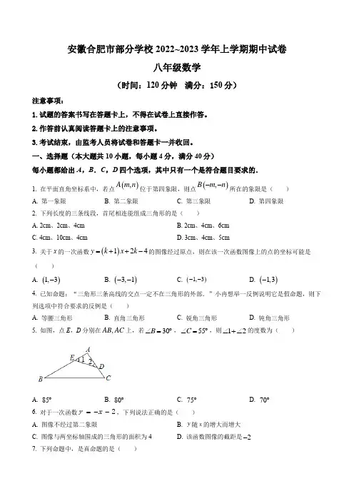 安徽合肥市部分学校2022—2023学年八年级上册期中数学试卷(含答案与解析)