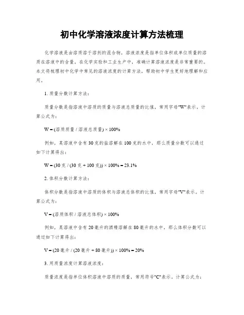 初中化学溶液浓度计算方法梳理