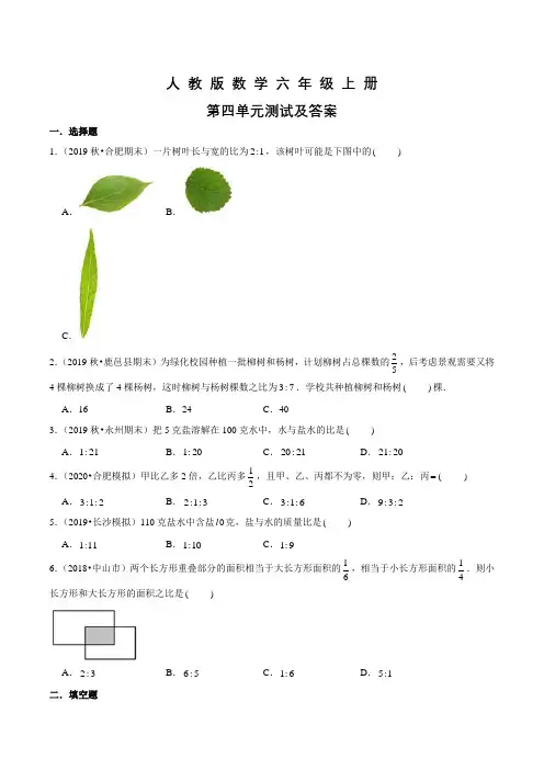 人教版数学六年级上册《第四单元综合测试卷》附答案
