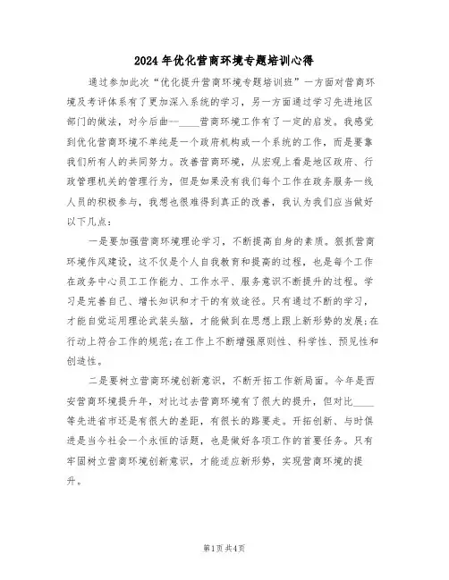 2024年优化营商环境专题培训心得(2篇)