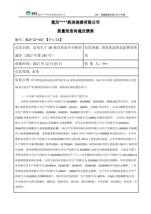 质量信息传递反馈表