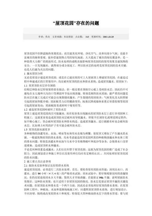 “屋顶花园”存在的问题