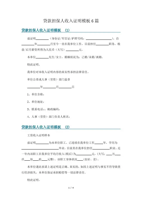 贷款担保人收入证明模板6篇