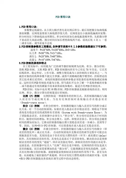 PID常用口诀