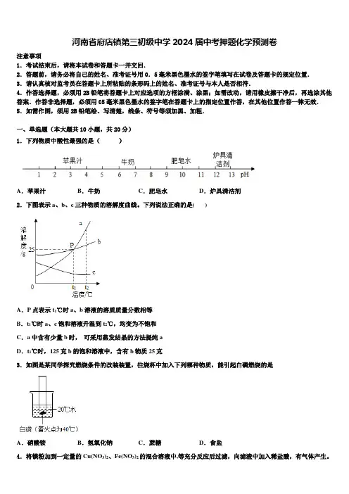 河南省府店镇第三初级中学2024届中考押题化学预测卷含解析