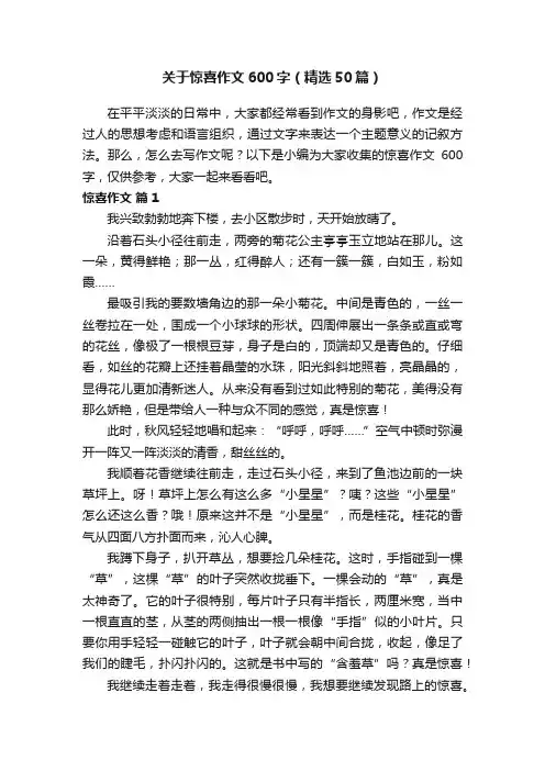 关于惊喜作文600字（精选50篇）