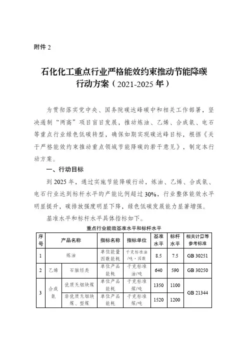 石化化工重点行业严格能效约束推动节能降碳行动方案(2021-2025年)