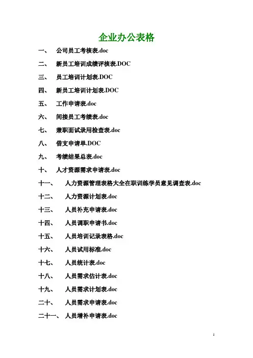 企业办公表格大全最新